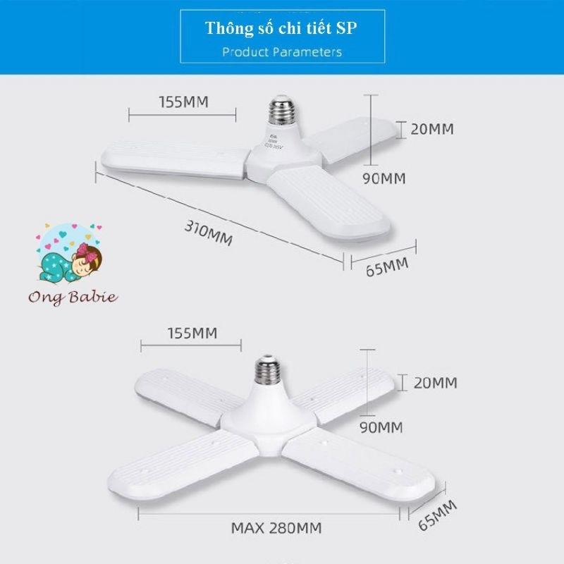 Bóng đèn led hình cánh quạt 4 cánh và 1 bóng giữa 60w, bóng đèn led hình cánh quạt