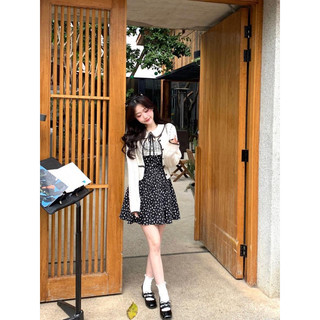 [ORDER] Váy đen chấm bi cổ bẻ thắt nơ (ảnh thật)