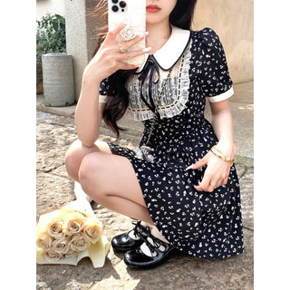 [ORDER] Váy đen chấm bi cổ bẻ thắt nơ (ảnh thật)