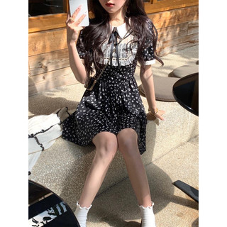 [ORDER] Váy đen chấm bi cổ bẻ thắt nơ (ảnh thật)