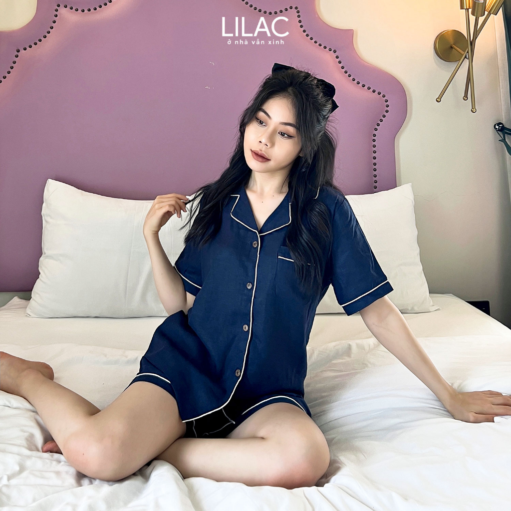 Đồ nữ mặc nhà chất Linen LILAC Indigo Blue Pyjama Set
