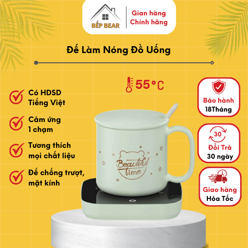 Đế Làm Nóng Đồ Uống Đa Năng, Hâm Trà, Sữa Kèm Cốc Bear DRBC-C16J5_Bảo Hành Chính Hãng 18 Tháng
