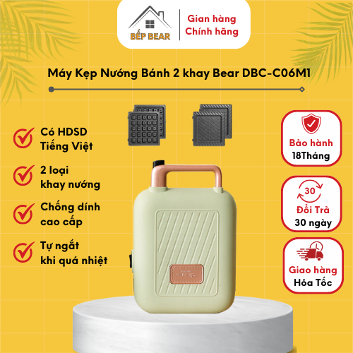 Máy Làm Bánh Waffle Kẹp Nướng Bánh Đa Năng Bear DBC-C06M1, Nướng Bánh Mỳ Sandwich_Bảo Hành 18 Tháng