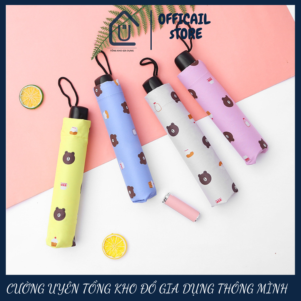 Ô che mưa che nắng hình gấu chống tia uv vải dù sịn Chiếc ô dễ dàng gấp gọn hoa văn gấu bắt mắt