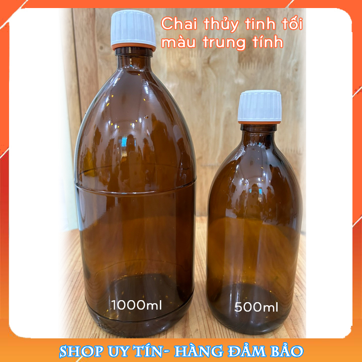 Chai lọ thủy tinh nâu trung tính tối màu 500ml và 1000ml bảo quản tinh dầu/hóa chất/dung dịch phòng thí nghiệm