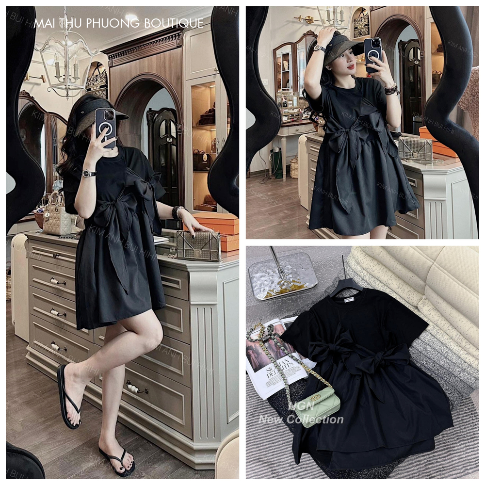 Váy Phông Cộc Tay Đầm Phông Dáng Suông Đầm Thụng Cotton với Thô Hàn Thấm Hút Mồ Hôi Freesize mẫu BABYDOLL. TP26