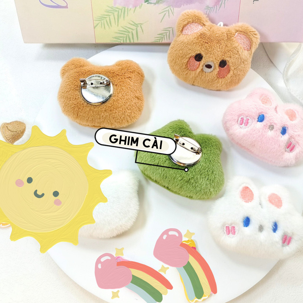 Ghim cài ba lô hình gấu bông ếch thỏ mèo đào GHIM03