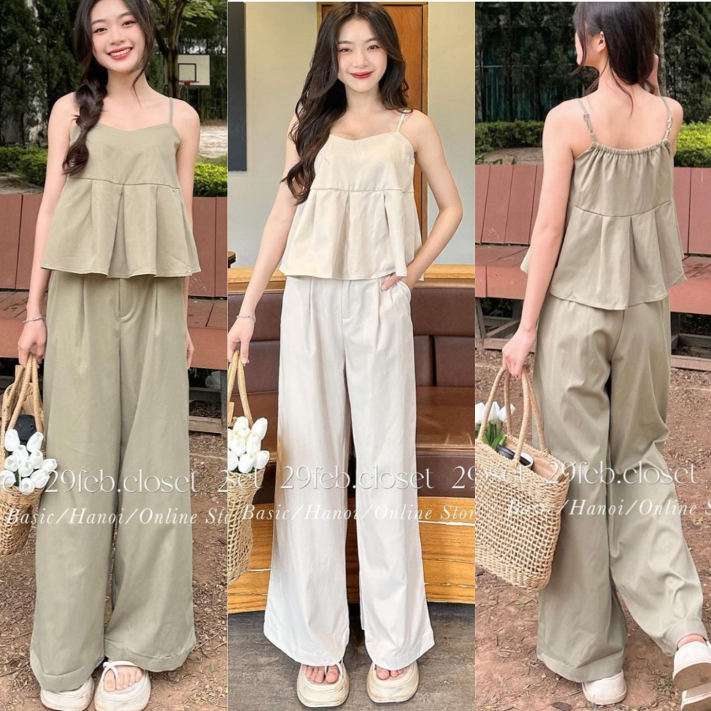 Sét quần xuông dáng dài + áo 2 dây chun sau chất 2da myra - Set566