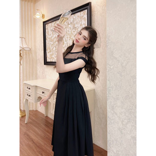 [Ảnh thật] MAISON DRESS by Thepeavn - Đầm đen dáng dài phối voan lưới chấm bi