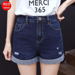 Quần đùi nữ chất bò lưng cao quần short jean nữ ngang gối co giãn