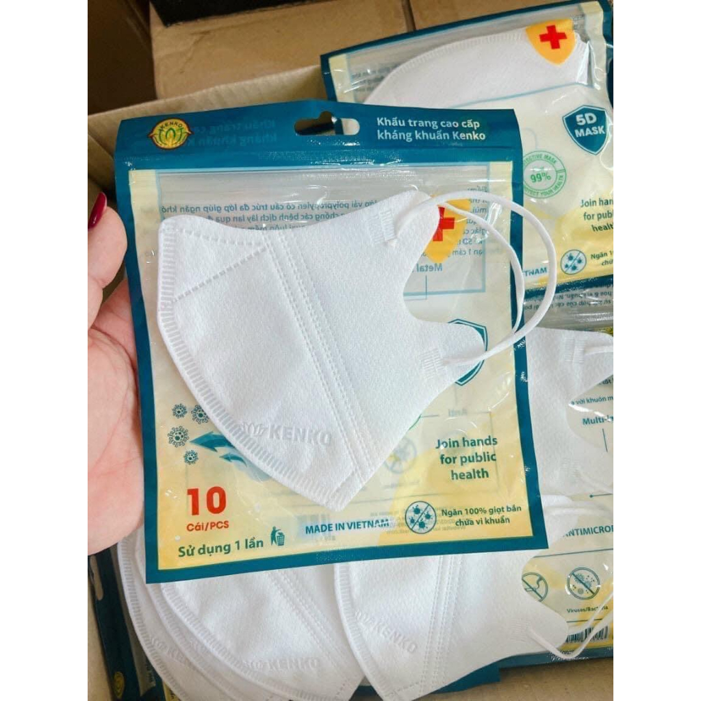 Khẩu Trang 5D Kenko kháng khuẩn - Thùng 100 chiếc