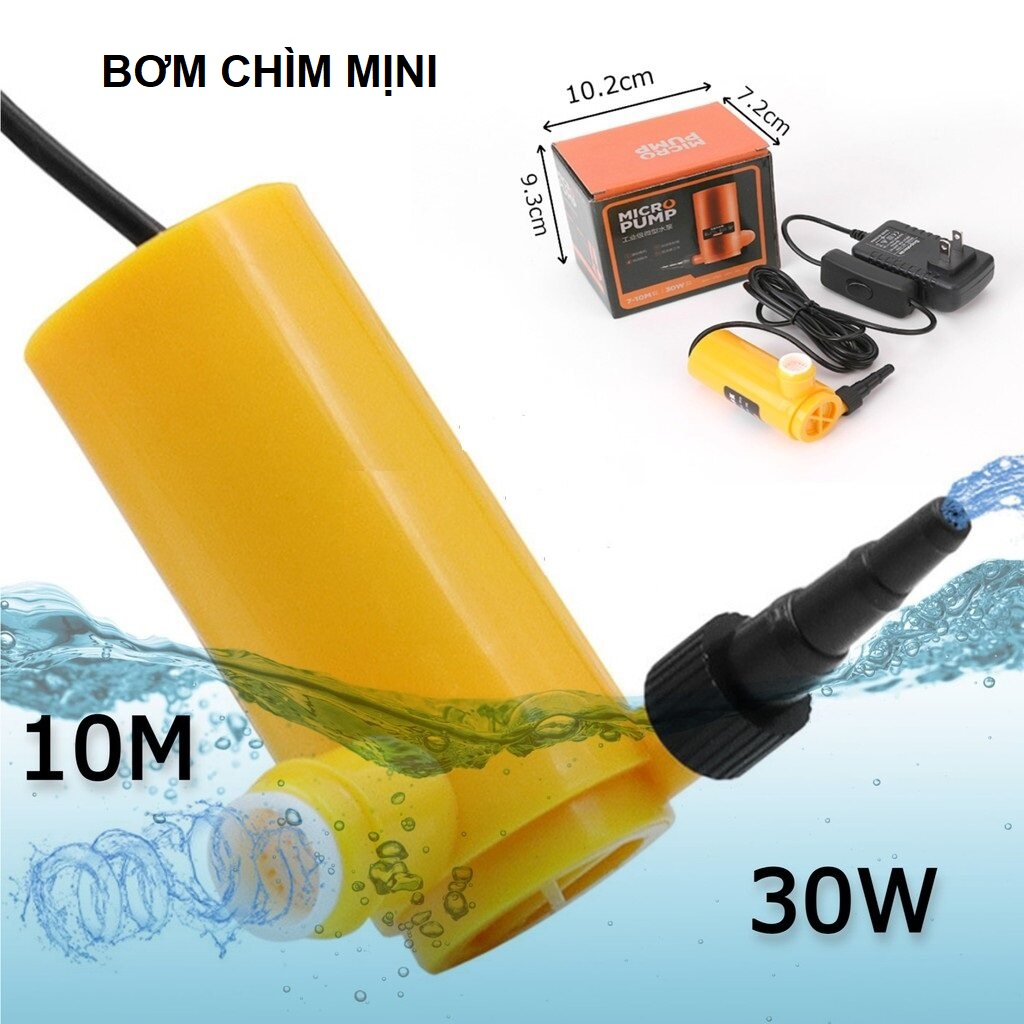 Máy bơm nước chìm mini 12v 10M 30W dùng cho máy cắt rãnh tường, thay nước bể cá.