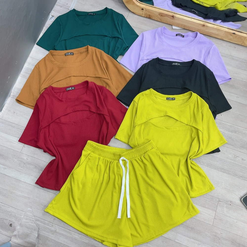 Set Quần Áo Bigsize(58kg-95kg) Áo Thun Tay Ngắn Xẻ Ngực Và Quần Đùi Lưng Chun Chất Thun Co Giãn Mã SXE