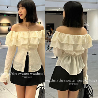 Áo sơ mi trễ vai bèo ôm eo tiểu thư - Ao00146