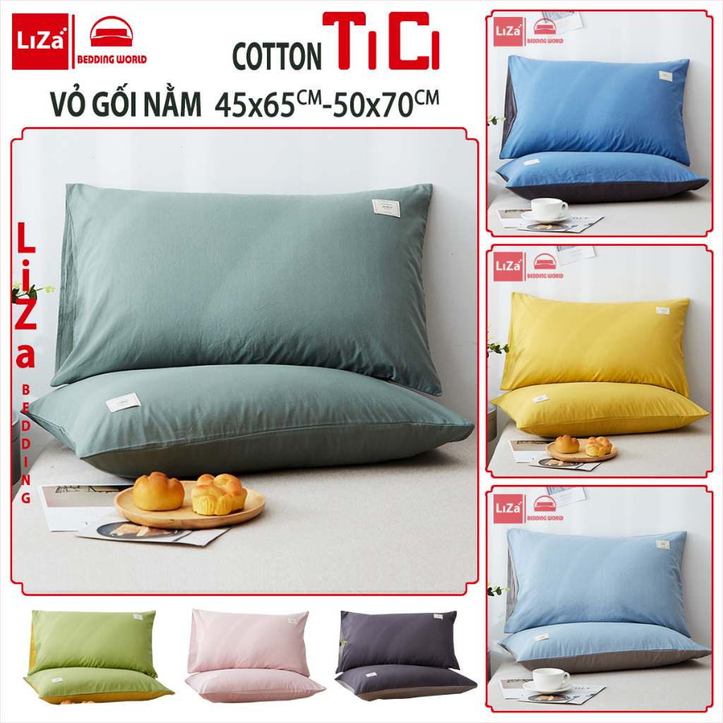 Vỏ Gối Nằm Cotton Tici Nhập Khẩu Cao Cấp, Áo Gối 50x70, 45x65 Bọc Ruột Gối, Bao Gối Không Bai Xù(1 Chiếc)