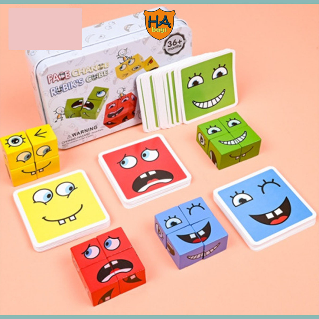 Trọn bộ đồ chơi gỗ vận động trí não, game giáo dục ghép khuôn mặt cảm xúc nhanh với chuông bấm HB1023
