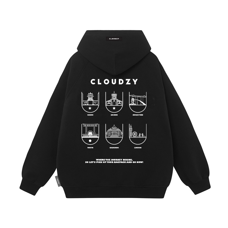 Áo hoodie nam nữ local brand unisex cặp đôi nỉ ngoại cotton form rộng có mũ xám đen dày cute zip oversize CLOUDZY NATION