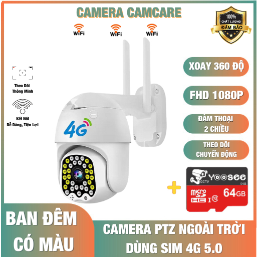 Camera Yoosee xài sim 4G 32 led chống nước - góc rộng - quay đêm có màu - đàm thoại 2 chiều - Bảo hành 12 tháng