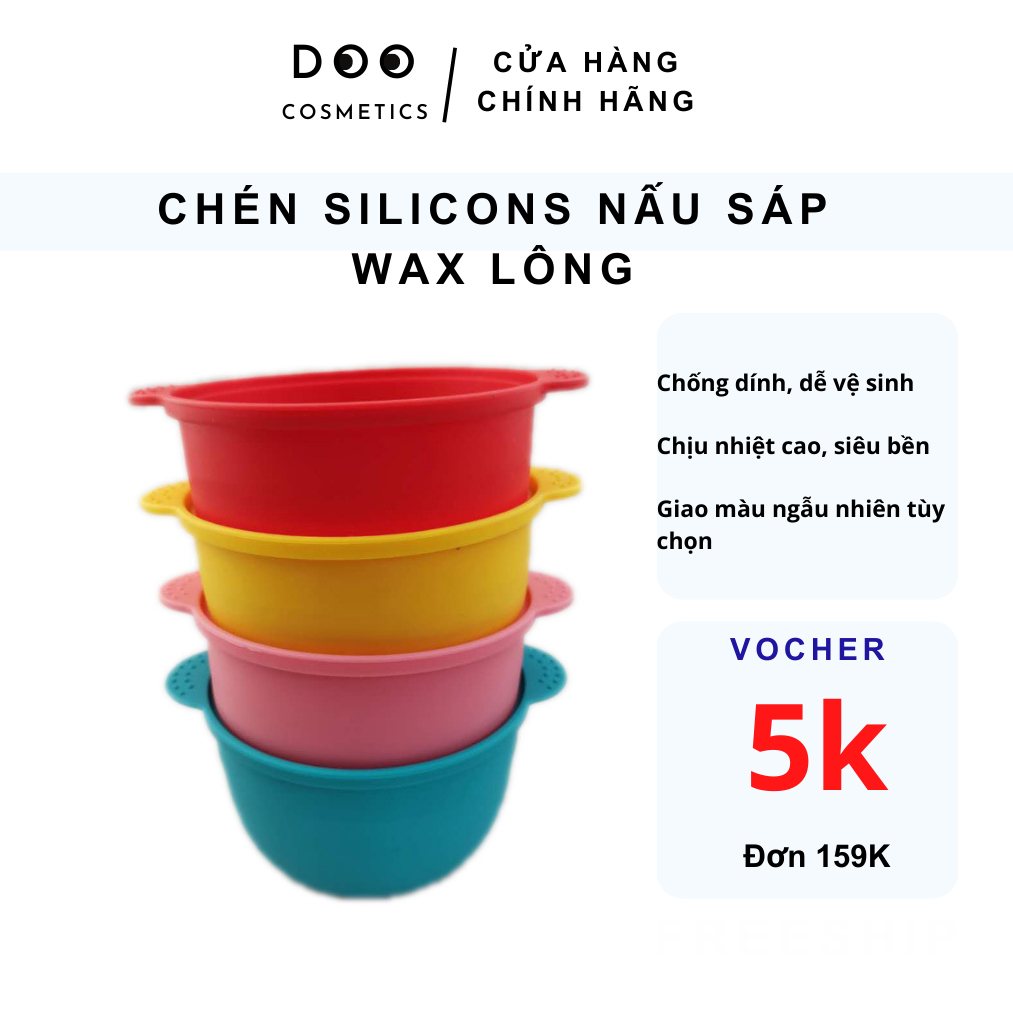 Chén nấu sáp wax lông Silicons chống dính chịu nhiệt, que Silicons phết sáp tái sử dụng