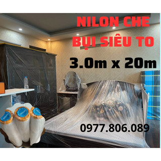 Nilon che bụi đa năng khổ lớn, rộng 3.0m dài 20m, Che phủ, ngăn bụi, bảo vệ nội thất, che chắn sơn có 1 đầu dán dính
