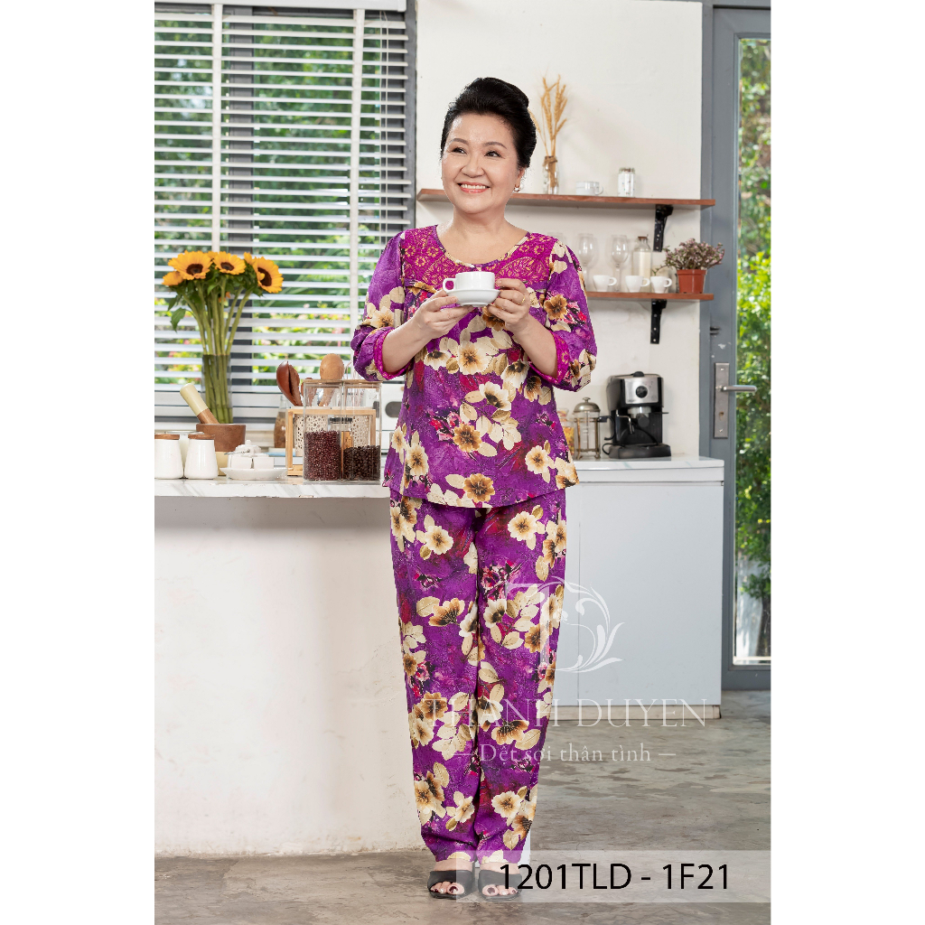 Đồ bộ Tole nữ mặc nhà Thành Duyên bông, phối ren, tay lỡ dài, không rút, thoáng mát - 1201TLD (04-23)
