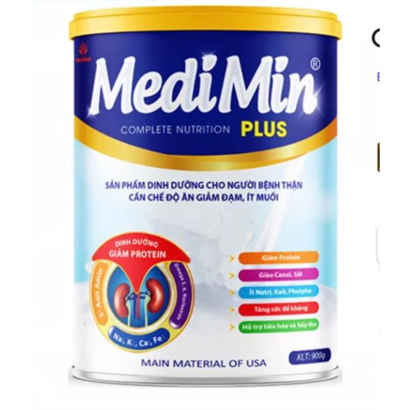 Sữa MediMin plus là sản phẩm dinh dưỡng chuyên biệt cho người bệnh Thận cần giảm đạm, giảm muối