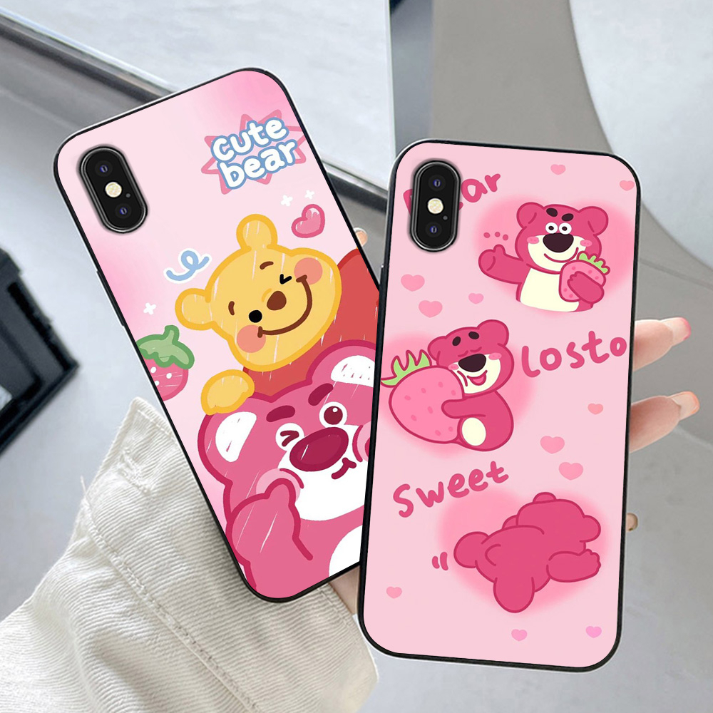Ốp lưng Iphone X / ip Xs / ip Xs max in hình gấu dâu cute siêu dễ thương