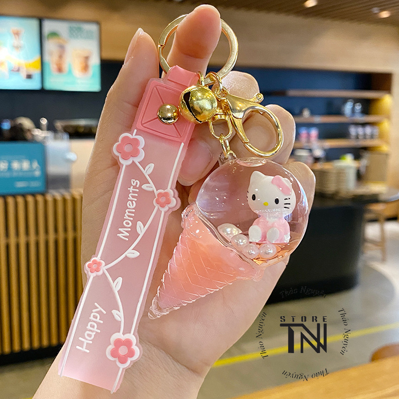 Móc khóa acrylic hình ly trà sữa, cây kem, ngôi sao, cây kẹo con mèo bên trong, móc treo túi xách balo