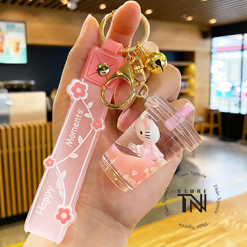 Móc khóa acrylic hình ly trà sữa, cây kem, ngôi sao, cây kẹo con mèo bên trong, móc treo túi xách balo