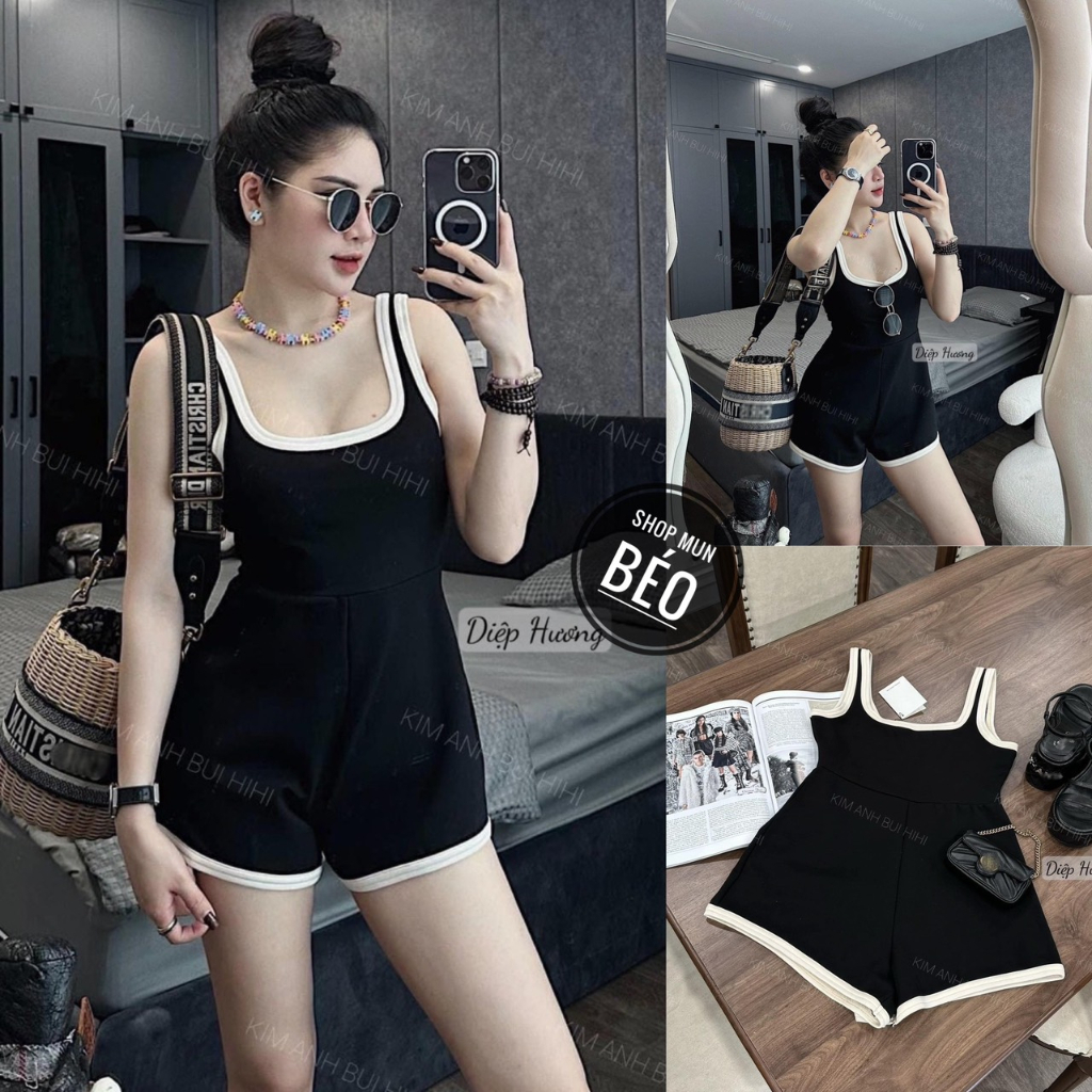Jum áo 2 dây viền liền quần chất thun gân co giãn thích hợp mặc đi tiệc đi làm đi chơi