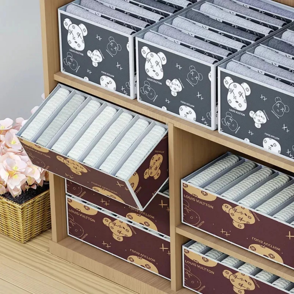 Hộp vải chia 9 ngăn MẶt GẤU đựng quần jean, áo thun - túi vải chia ngăn đựng quần áo gấp gọn