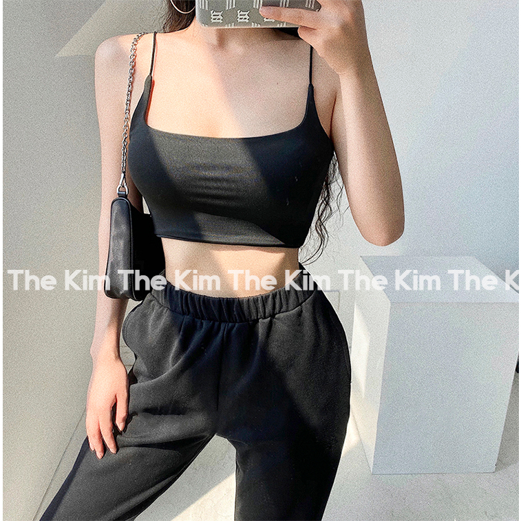 Áo croptop 2 dây sợi bún The Kim cotton hai lớp, áo nữ 2 dây A104