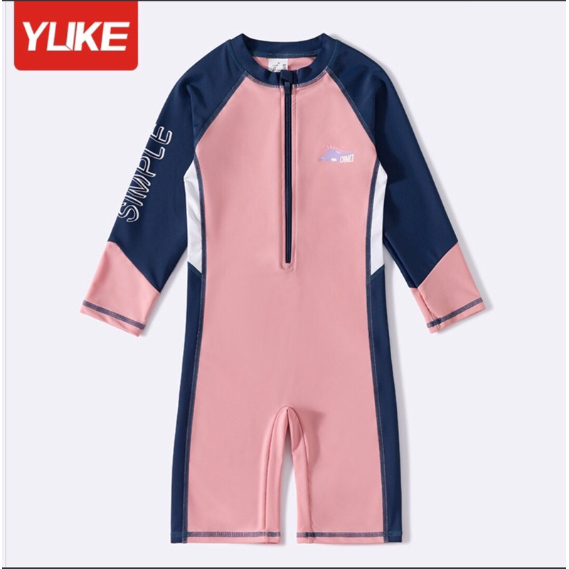 Đồ bơi liền thân dài tay ngắn chân YY2258-2 cho bé gái dễ thương in hình khủng long Dino,pony, mẫu mới 2023