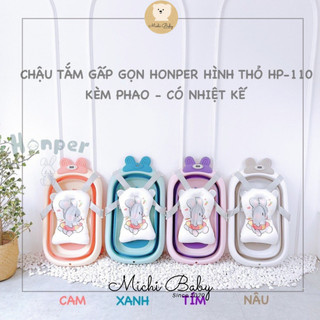 Chậu tắm gấp gọn honper hình thỏ cảm biến nhiệt kèm phao tắm cho bé - michi baby mc237