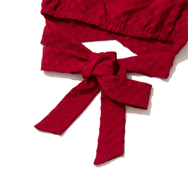 Áo Kiểu MIRABOZZI Sexy Line Cột Dây Màu Đỏ Đậm