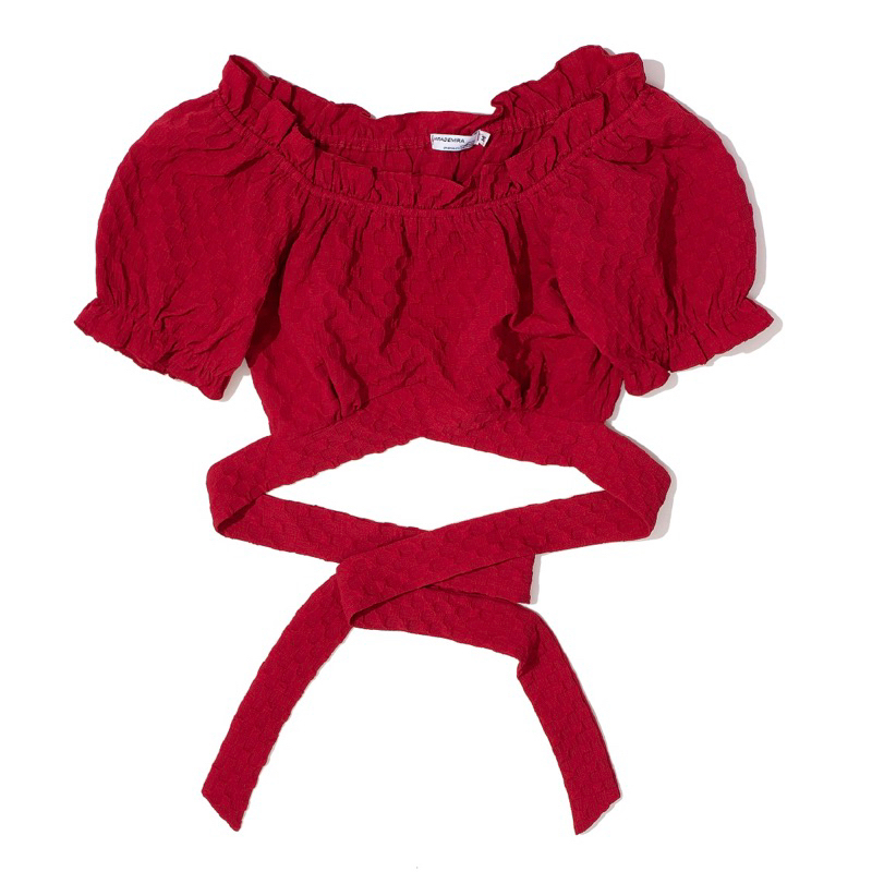 Áo Kiểu MIRABOZZI Sexy Line Cột Dây Màu Đỏ Đậm