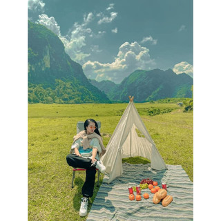 ( GIÁ RẺ NHẤT)Lều vải handmade cao cấp màu trắng vải Cotton Canvas cọc gỗ tự nhiên an toàn cho bé chơi hoặc decor chụp ả