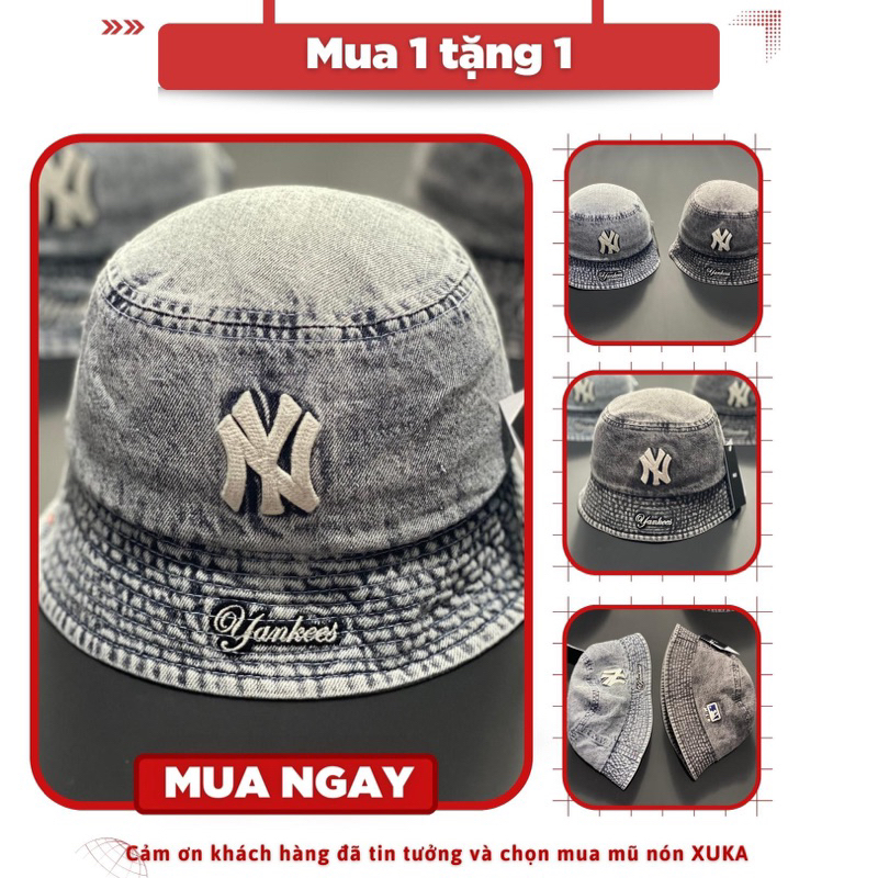 Mũ nón bucket / nón vành / nón bo jean mờ lờ be Yankess jean wax logo thêu chuẩn tag mac