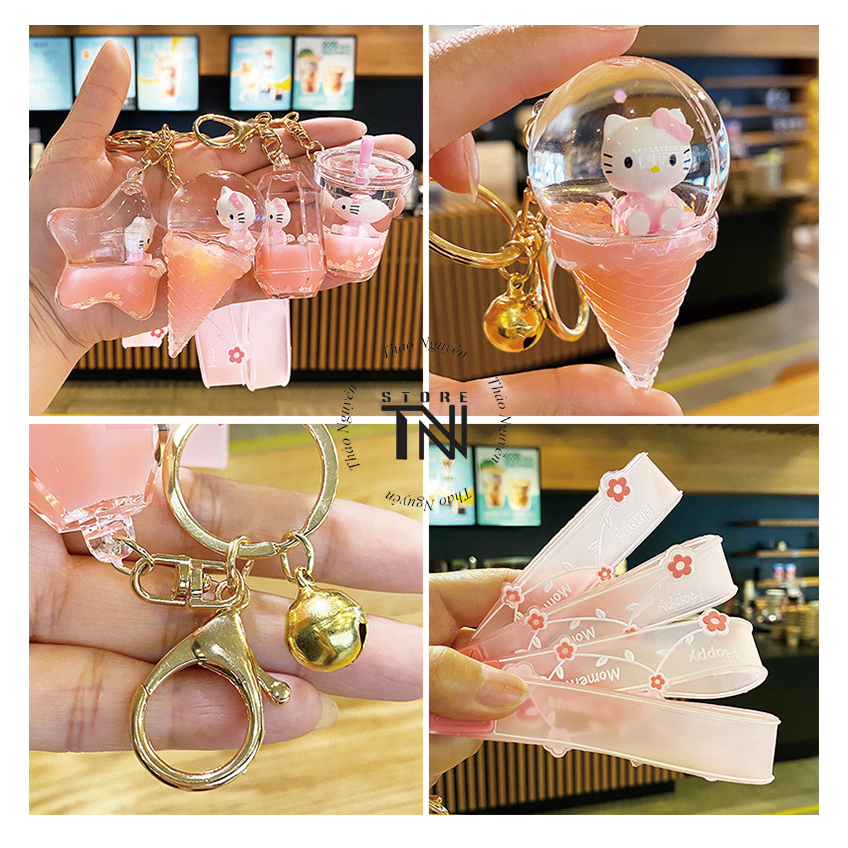Móc khóa acrylic hình ly trà sữa, cây kem, ngôi sao, cây kẹo con mèo bên trong, móc treo túi xách balo