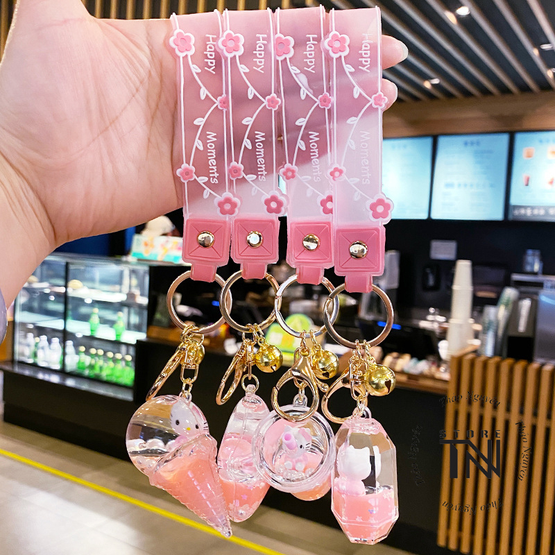 Móc khóa acrylic hình ly trà sữa, cây kem, ngôi sao, cây kẹo con mèo bên trong, móc treo túi xách balo