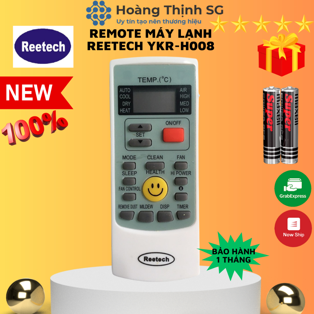 Điều Khiển Điều Hòa Reetech YKR-H008, Remote Máy Lạnh Reetech tặng kèm pin
