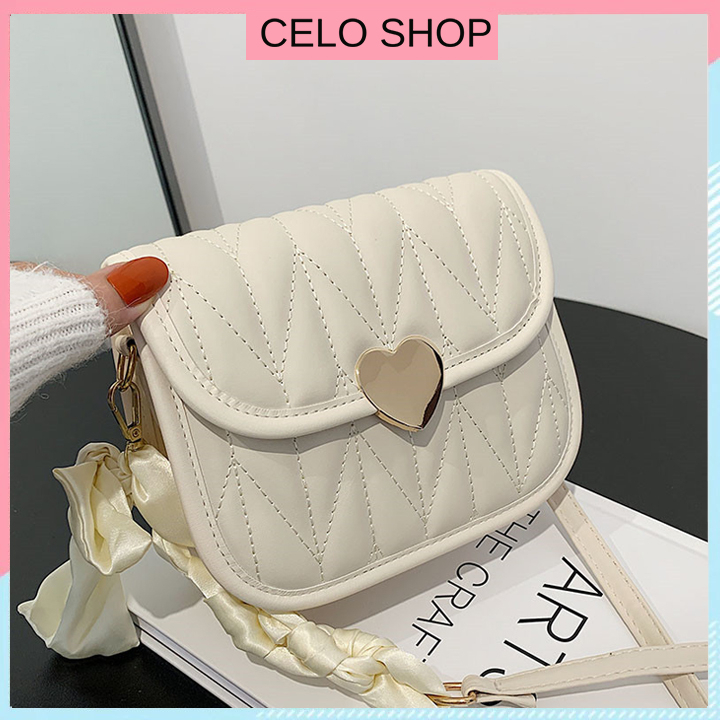Túi xách nữ đeo chéo khóa tim dây phối nơ cực đẹp Celo Shop thời trang phong cách Hàn Quốc cá tính
