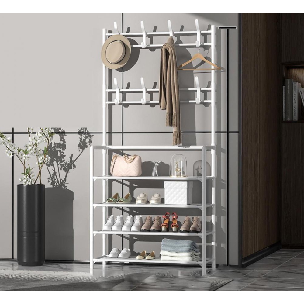 ⭐ Kệ để giày dép chữ L 2 màu ⭐ Thiết kế treo đồ đa năng lắp ghép 4 tầng tặng kèm 8 móc treo, chất liệu thép chịu lực tốt