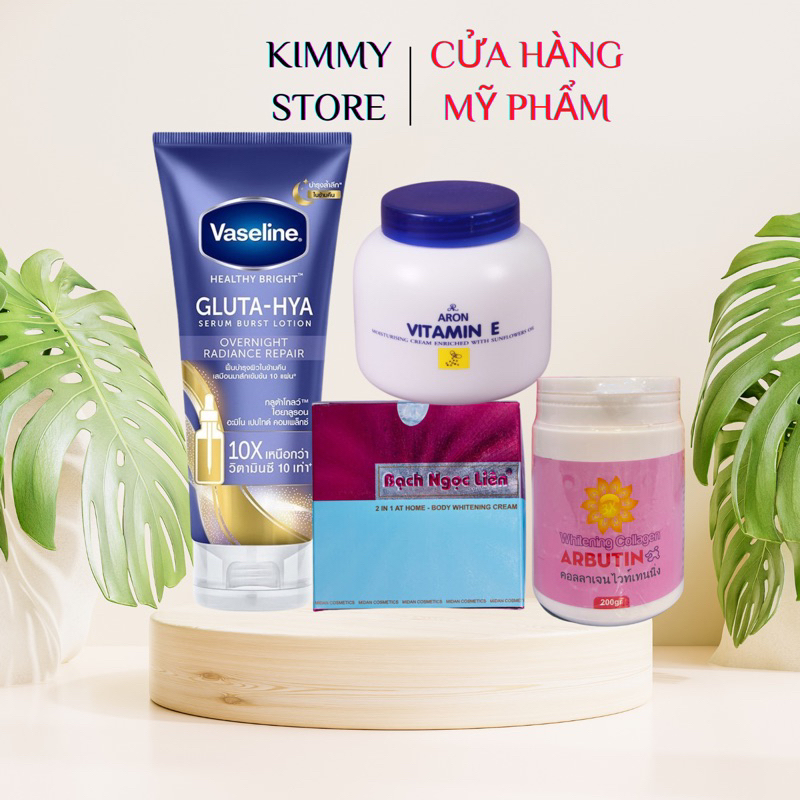 combo kem bạch ngọc liên + vaseline gluta + abutine 3c3 + e nắp xanh