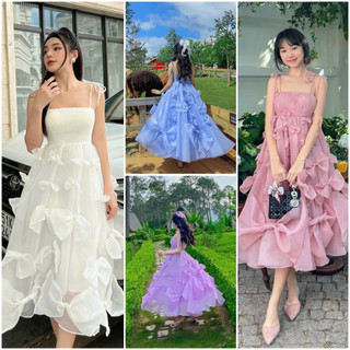 Đầm maxi tơ lụa 2s nhiều nơ siêu hot ( có MÚT )