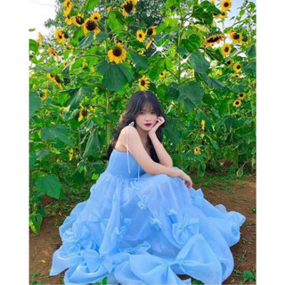 Đầm maxi tơ lụa 2s nhiều nơ siêu hot ( có MÚT )