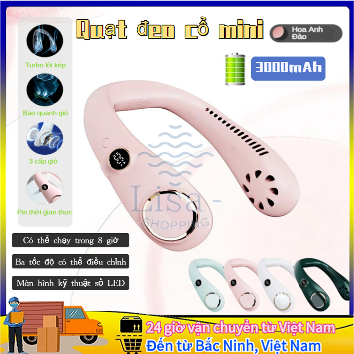 🌀hàng giao ngay🌀 Quạt đeo cổ mini Quạt Mini đeo cổ quạt treo cổ không cánh có màn hình led hiển thị thiết kế 3000mAh