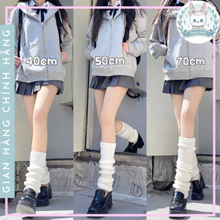 Tất Ống Chân Dệt Kim đen trắng Phong Cách Lolita JK - Vớ Dệt Kim Giữ Ấm Chân Phong Cách Lolita Nhật Bản