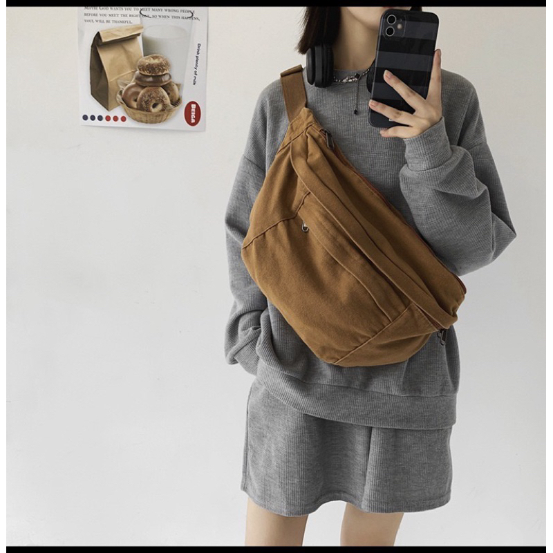 Túi vải canvas Túi bao tử nam nữ unisex Túi vải bố cá tính