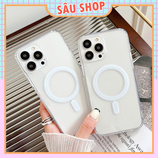 Ốp Lưng trong Suốt Hỗ Trợ Sạc Từ Tính (Đóng Hộp) Cho Iphone x xs smax 11 12 13 14 pro max plus promax